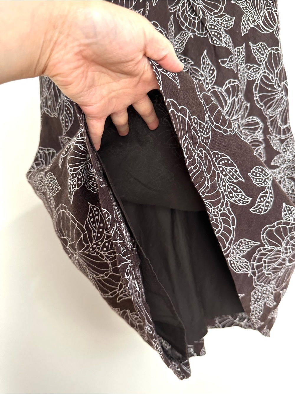 Vintage 100% Linen Chocolate Brown Floral Midi Dress Coastal Comfort Minimalist - Picture 7 of 12